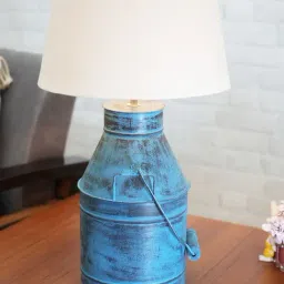 Homesake Rustic Milk Churn Can Turquouise Metal Table Lamp with Khadi Drum Shade-23