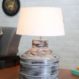 Homesake Rustic Milk Gagar White Metal Table Lamp with White Drum Shade-28