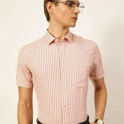 Thomas Scott Peach Cotton Regular Fit Checks Shirt-picture-30