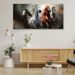Nestroots Multicolor Canvas Majestic Horses In Dramatic Flight Wall Painting - Gold Floating Frame-20