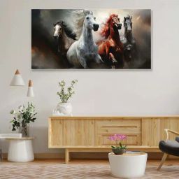 Nestroots Multicolor Canvas Majestic Horses In Dramatic Flight Wall Painting - Black Floating Frame-4