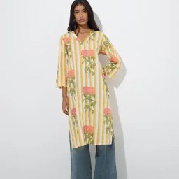 Utsa by Westside Yellow Striped Cotton Straight Kurta-95