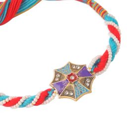 NVR Multicolor Floral Design Artificial Stones & Pearls Thread Rakhi image 4