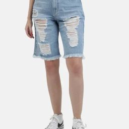Bene Kleed Blue Slim Fit High Rise Shorts-image-2