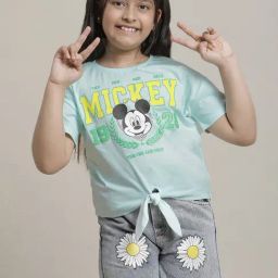Kidsville Mickey & Friends Aqua Blue Printed T-Shirt For Girls-image-77