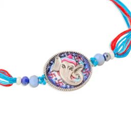 NVR Blue & Red Ganesh Ji Thread Rakhi image 4