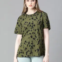 Oxolloxo Olive & Black Printed Top-image-1