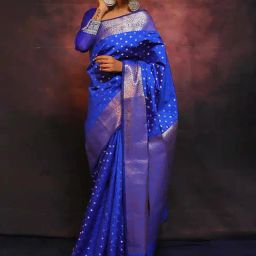 Anjaneya Sarees Blue Banarasi Silk Saree with Unstiched Blouse-30
