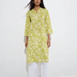 Utsa by Westside Green Leaf Printed Cotton Straight Kurta-image-65