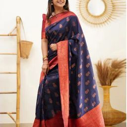 Anjaneya Sarees Navy Banarasi Silk Saree with Unstiched Blouse-picture-15