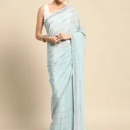 Mohey Blue Embellished Saree With Unstitched Blouse-image-23