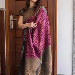 Anjaneya Sarees Purple Banarasi Silk Saree with Unstiched Blouse-image-83