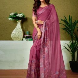 Satrani Pink Linen Printed Saree With Unstitched Blouse-image-99