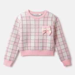 Elle Girls Pink & White Checks Full Sleeves Sweater-image-54
