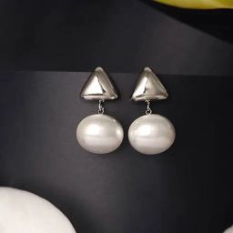 Saraf RS Jewellery Anti-Tarnish Silver Plated Tiangular Pearl Drop Minimal Earrings for Women-24