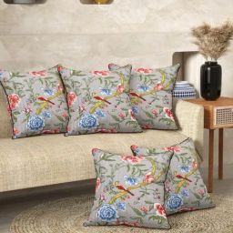 Romee Grey Cotton Floral Printed Cushion Covers - Set of 5-17