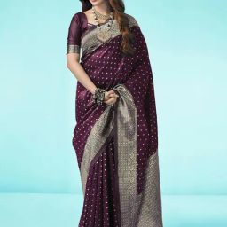 Satrani Wine Art Silk Woven Saree With Unstitched Blouse-picture-48