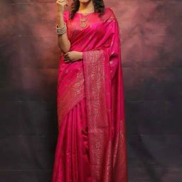 Anjaneya Sarees Pink Banarasi Silk Saree with Unstiched Blouse-image-78