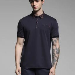 Jack & Jones Navy Cotton Regular Fit Polo T-Shirt-image-11