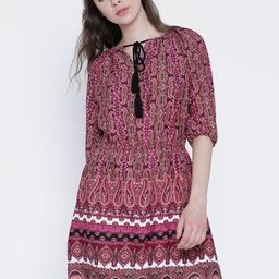 Sera Women Burgundy & Pink Printed Tailored Dress-image-3