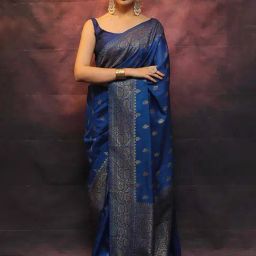 Anjaneya Sarees Blue Banarasi Silk Saree with Unstiched Blouse-image-95