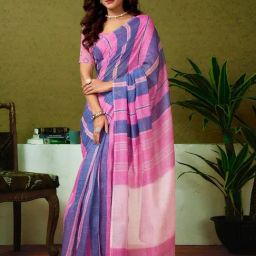 Satrani Pink Chanderi Cotton Printed Saree With Unstitched Blouse-image-81
