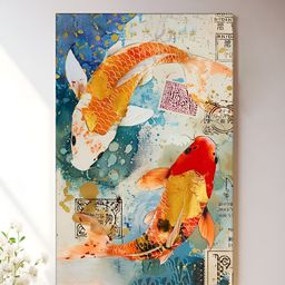 Art Street Orange & Blue Abstract Traditional Koi Fish Canvas Wall Art-picture-15