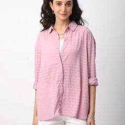 VASTRADO Pink Stripes Oversized Shirt-image-0