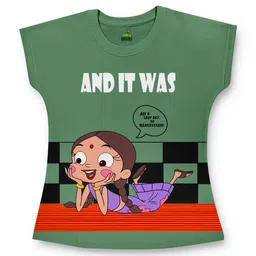 Chhota Bheem Girls Chhota Bheem Graphic Printed Round Neck Cotton Oversized T-shirt-picture-10
