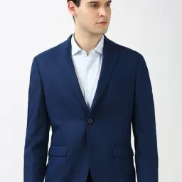 Peter England Navy Blended Slim Fit Checks Blazers-image-45