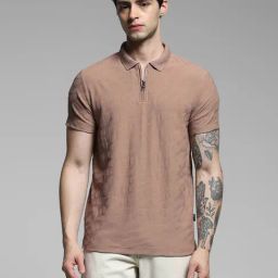 Jack & Jones Brown Cotton Regular Fit Texture Polo T-Shirt-image-18