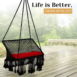 Swingzy Black & Red Textured Hammock Swing With Cushion Set-7