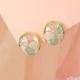 Saraf RS Jewellery Anti-Tarnish 18k Gold Plated Floral Enamelled Large Circular Earrings for Women-44