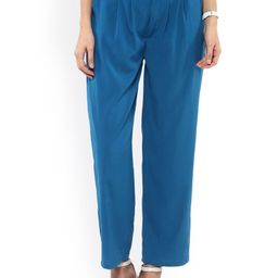 Pannkh Women Blue Tapered Fit Solid Trousers-image-27