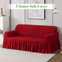 HOKIPO Red 3 Seater Turkish Bubble Sofa Cover With Arms-34