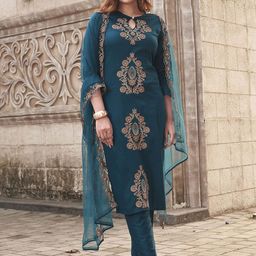 Tikhi Imli Women Floral Embroidered Regular Thread Work Kurta with Trousers & With Dupatta-picture-19
