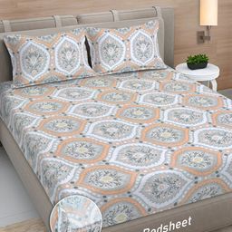 Myntra Elegant Homes Grey & White Floral 300 TC King Bedsheet with 2 Pillow Covers-image-38