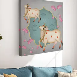 Myntra Elegant Homes Grey & Cream-Coloured 1 Piece Canvas Birds and Animals Wall Paintings-image-2