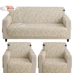 HOKIPO Beige Abstract Geometry Print 5 Seater Waterproof Sofa Mat-3