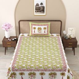 Myntra Elegant Homes Green Floral Pure Cotton 210 TC Single Bedsheet Set-1.52 m X 2.28 m-picture-16