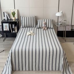 JC HOME Grey & White Cotton Striped 220 TC King Bedsheet Set 2.43m x 2.64m-image-34