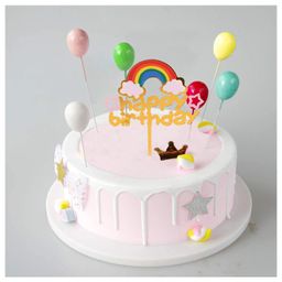 AMFIN (Pack of 6) Cupcake Topper / Cake Toppers for Birthday / Cake Topper Happy Birthday / Raibow Color Theme / Cake Decor Photoshoot Props / Anniversay / Baby shower-25