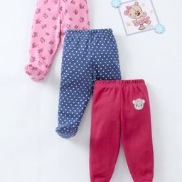 Babyhug Cotton Full Length Bootie Pant Polka Dot Print Pack Of 3 - Red Blue Pink-image-43