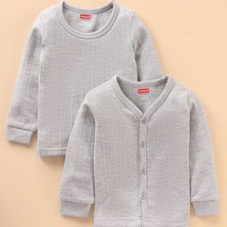 Babyhug Full Sleeves Front Open and Pullover Solid Color Thermal Wear - Light Grey-image-88