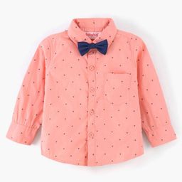 Babyhug Full Sleeves Party Wear Shirt With Bow Trophy Print - Peach-image-32