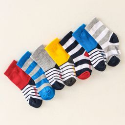 Cute Walk by Babyhug Anti Bacterial Ankle Length Non Terry Socks Strips Pack of 7  - Red Blue & White-image-95