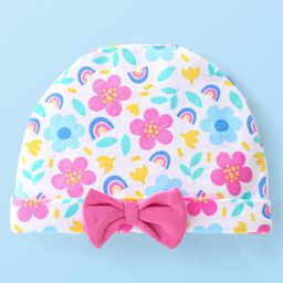 Babyhug 100% Cotton Knit Cap with Floral Design and Bow - Multicolour-image-28
