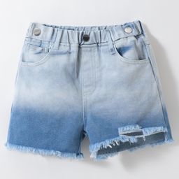 Kookie Kids Mid Thigh Length Washed Denim Shorts with Dual Shade Detailing - Blue-image-119
