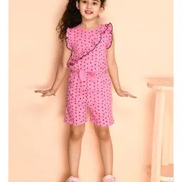 Kids Cave Frill Cap Sleeves Polka Dots Printed & Frilll Detailed Flower Printed Jumpsuit - Pink-picture-38