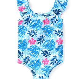 Babyhug Sleeveless with Frill Detailing V Cut Swimsuit Leaf Print - Blue-image-31